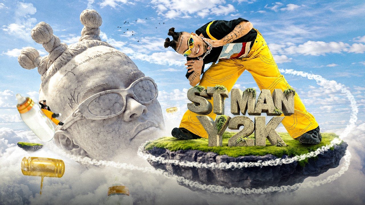 Y2K (Slim Shady) trailer artwork — ST MAN on a floating island above the clouds